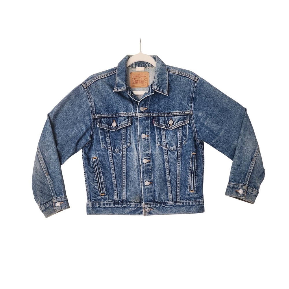Levis 57511 Denim Trucker Jacket Womens Medium Blue Jean Button Front Coat